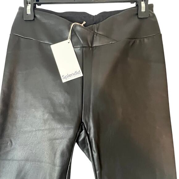 Splendid Vegan Faux Leather Leggings Black M High Rise Stretch NWT - Picture 3 of 5